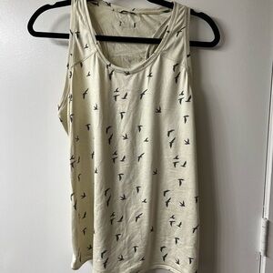 Oiselle Cream Bird Pattern Tank Top